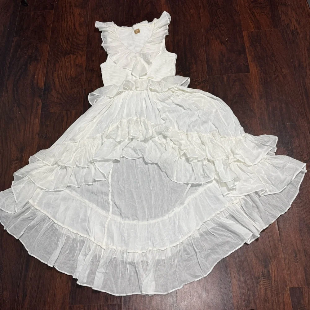 Free People Sunsational Midi Elegant White Ruffled Dress Small Nwt - Picture 4 of 14